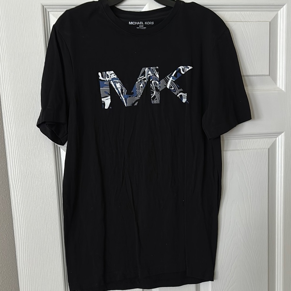 Michael Kors Black Short Sleeve Tee with Iridescent Logo